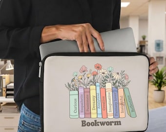 Bookworm Laptop Sleeve, Zipper Lenovo HP Macbook Air Pro Sleeve, 15 inch 13 inch & 12 inch, Book Lover Computer Bag, Bookish Gift for Reader
