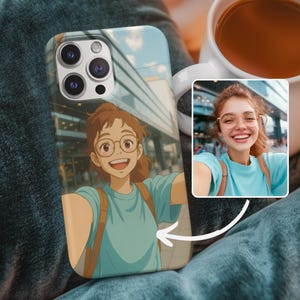 Custom Anime Portrait Phone Case Personalized Cartoon Cover for iPhone Galaxy and Pixel Cell, Pet Couples Family Portraits Customized Gift