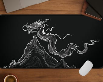 Black Dragon Desk Mat, Minimalist Japanese Desk Pad, Large Gaming Mouse Pad for Home Office Setup