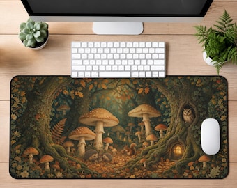 Mushroom Desk Mat, Fairycore Mushroom Desk Pad, Large Mouse Pad, Keyboard Mat, Home Office Decor, Mushroom Lover Gift for Her, Fall Decor