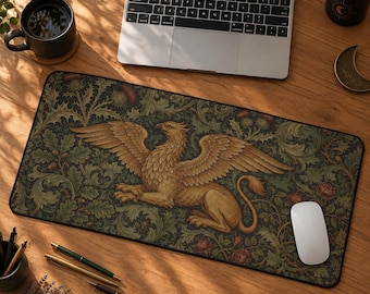 Griffin Desk Mat, Morris Griffin Heraldic Desk Pad, Large Mouse Pad, Keyboard Mat, Home Office Decor, Art History Gift for Her