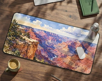 Custom Landscape Desk Mat, Nature Mouse Pad US National Park Watercolor Office Decor, Grand Canyon Yosemite Niagara Falls Large Computer Mat