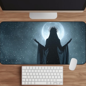 Tapete de mesa Witchy: Mouse Pad Celestial da Deusa da Lua XXG para decoração de escritório escuro