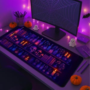 Witchy Apothecary Desk Mat: Purple Halloween Keyboard Pad for Office Decor