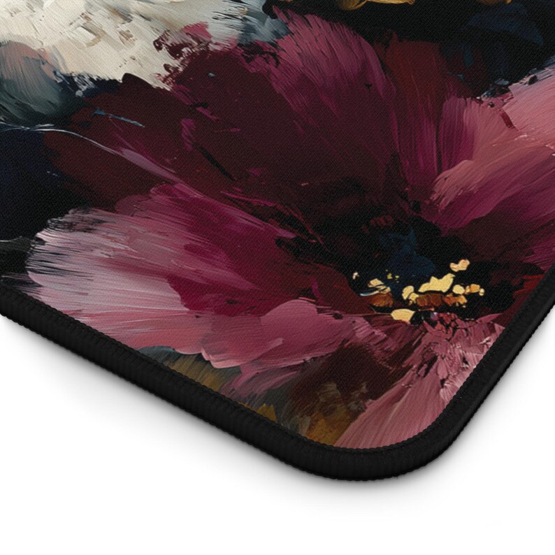 Abstract Floral Desk Mat, Large Painterly Flower Mouse Pad in Burgundy, Gold & Blush, Artistic Desk Decor image 13