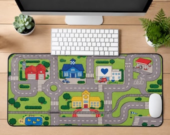 Kids Desk Mat, Car Road City Town Desk Pad, Large Mouse Pad, Keyboard Mat, Home Office Decor, Toddler Birthday Gift, Playroom Decor