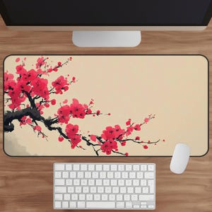 Kirschblüten Schreibtischmatte: Minimalistisches Sakura Mauspad für Bürodekoration & Gaming-Setting