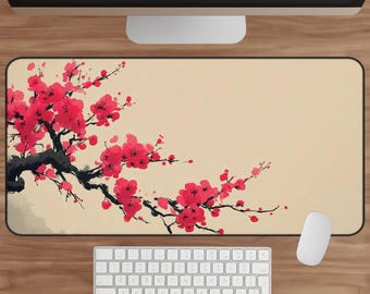 Cherry Blossom Desk Mat: Minimalist Japanese Sakura Mouse Pad for Office Decor & Gaming Setup