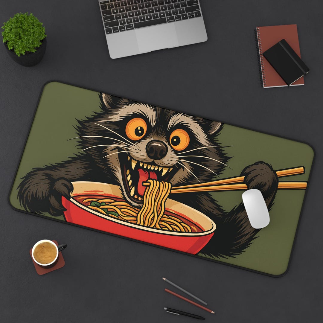 Desk Racoons Crazy Raccoon Desk Mat, Funny Animal Large Mouse Pad Cartoon Style ...