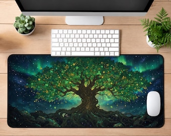 Tree of Life Desk Mat, Celestial Aurora Desk Pad, Large Mouse Pad, Keyboard Mat, Home Office Decor, Witchy Gift for Her, Aesthetic Office