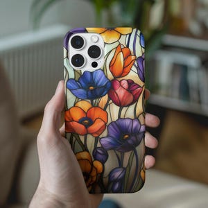 Floral Stained Glass Phone Case, Mosaic Flower Art iPhone, Samsung Galaxy & Pixel Cover