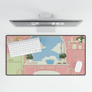 Kitchen Desk Mat Kawaii Gaming Mouse Pad XL Cute Cartoon Mousepad Pastel Pink Gamer Gift Anime Lover Computer Keyboard Mat Cat Desk Decor