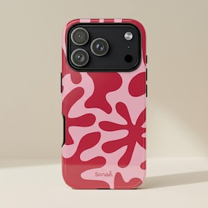 Funda ondulada roja y rosa personalizada para iPhone 17, 16, 15, 14 Plus, Pro Max, Galaxy S25, S24, S23, Pixel 9, 8 y 7. Diseño moderno y estético.