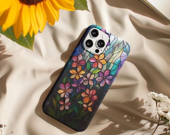 Floral Stained Glass Style Phone Case: Colorful Flower Mosaic