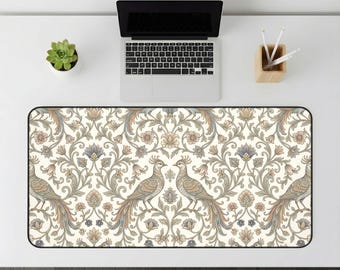 William Morris Style Mouse Pad, Vintage Peacock Desk Mat, Art Nouveau Office Decor, Aesthetic Floral Blotter, Cottagecore Gaming Accessories