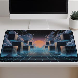 Desk Mat Retro Sunset Grid Mouse Pad Aesthetic Vaporwave Desk Decor, Cool Gaming Aesthetic XXL Desk Pad for Office & Gamers, Large Mousepad