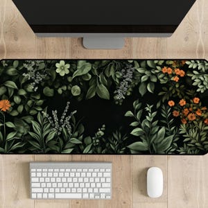 Whimsical Floral Desk Mat for a Touch of Nature in your Office, Cottagecore Mouse Pad, Botanical Office Decor, Plants Desk Pad