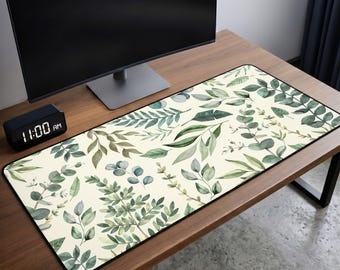 Botanical Desk Mat Cottagecore Mouse Pad XL Beige and Green Keyboard Mat Boho Lage Desk Mat Aesthetic, Nature Plant Lover Gift Office Decor