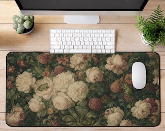 Baroque Frog Desk Mat Dark Green Tapestry Mouse Pad Cottagecore Keyboard Mat, Floral Desk Pad, Frog Lover Gift, Grandmillennial Office Decor
