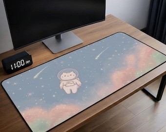 Podkładka na biurko Kawaii, podkładka pod mysz z kosmicznym kotem, uroczy galaktyczny podkład na biurko XL, podkładka pod klawiaturę Catstronaut, prezent dla gracza, dekoracja biurowa