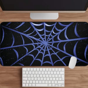 Spider Web Desk Mat Halloween, Gothic Aesthetic Mouse Pad XL, Spooky Desk Pad, Large Keyboard Mat for Gamers, Halloween Office Decor