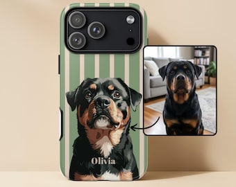 Custom Pet Phone Case Pet Portrait iPhone Case, Custom Dog Phone Case Striped Cat Phone Case Personalized Dog Phone Cover, Pet Mom Gift