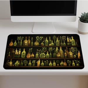 Apothecary Shelf Desk Mat: Dark Cottagecore Witchy Keyboard Pad for Office Decor