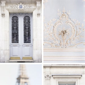 Kollektion av konsttryck i Paris - Paris i fransk blått, pastellblått och krämfärgat tavelvägg, Eiffeltornet, blåregn, stor väggkonst bild 1