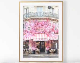 Paris Photography - La Favorite, Paris pink cafe, Paris Art Print, Gallery Wall, Large Wall Art, French Home Decor