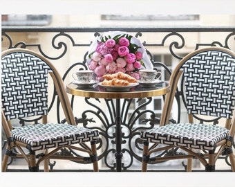 Paris Fine Art Photography – Sunday Breakfast in Paris, Peonies, Paris Wall Art, French Architecture, Large Wall Art
