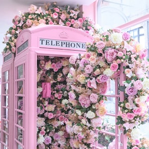 London Photograph - The Pink Phone Booth, London Phone Box, Roses, Vertical, England Fine Art Photograph, Pink Decor, Large Wall Art