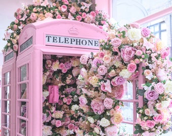 London Photograph - The Pink Phone Booth, London Phone Box, Roses, Vertical, England Fine Art Photograph, Pink Decor, Large Wall Art