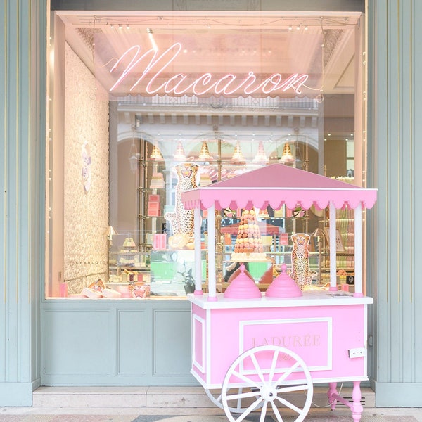Paris Photograph - Ice Cream Cart in Paris, Laduree Paris, Pink Travel Photography, French Home Decor, Large Wall Art