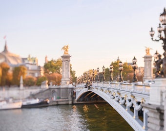 Paris Photography, Alexandre III Bridge in Autumn, Autumn in Paris, Autumn Leaves, French Travel Photograph, Wall Decor