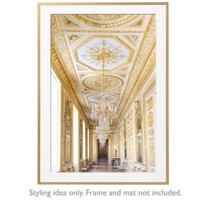 Paris Photography - The Golden Hallway, Paris Architecture, Chandelier, Neutral Decor, Large Wall Art, French Home Decor