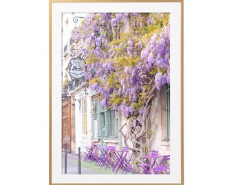 Paris Photography - Wisteria Cafe, Paris purple cafe, Paris Art Print, Gallery Wall, Large Wall Art, French Home Decor