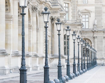 Paris Photography - Lamp Posts at the Louvre, Architecture Photography, Travel Photograph, Neutral French Home Decor, Large Wall Art