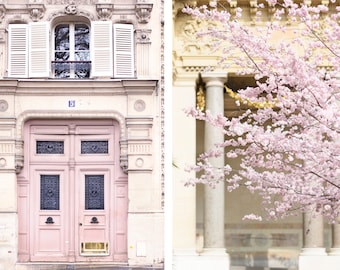 Paris Fine Art Print Collection - Paris in Blush, Blush and Neutral Gallery Wall, Paris Door, Pastel, Blossoms, Large Wall Art