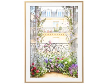 Paris Photography - Floral Balcony in Paris, French Decor, Paris Apartment, Large Wall Art, French Home Decor