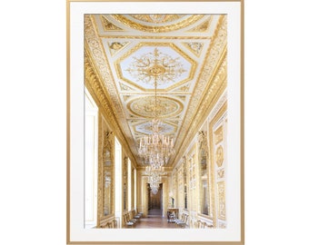 Paris Photography - The Golden Hallway, Paris Architecture, Chandelier, Neutral Decor, Large Wall Art, French Home Decor