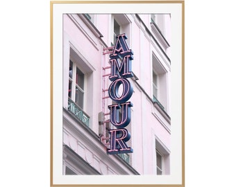 Paris Photography - Amour Hotel Sign, Love Sign, Paris Art Print, Pastel Decor, Gallery Wall, Large Wall Art, French Home Decor