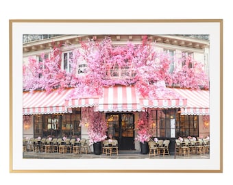 Paris Photography - La Favorite Cafe, Paris pink cafe, Paris Art Print, Gallery Wall, Large Wall Art, French Home Decor