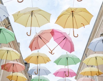 France Travel Photography, Rainbow Umbrellas, Nursery Art, Children's Decor, Large Wall Art, Gallery Wall