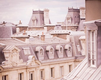 Paris Photography - Mauve Morning, Architectural Fine Art Travel Photo, Urban Home Decor, Paris Rooftops, Large Wall Art