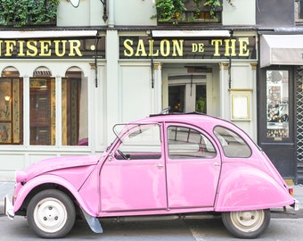 Paris Photography - Pink Citroen in Paris, Architecture Photo, France Travel Fine Art Photograph, French Home Decor, Large Wall Art