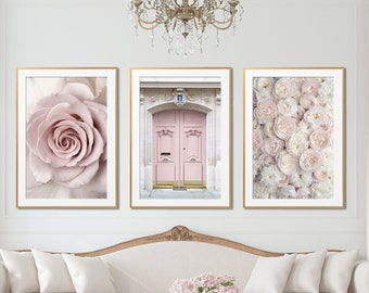 Paris Fine Art Photography Set – Paris Iced Blush Collection, Blush Decor, Pink Floral, Architecture, Gallery Wall, Large Wall Art