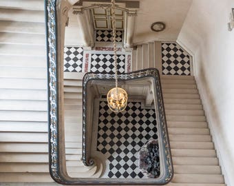 Paris Photography - Questel Staircase, Versailles, Neutral, Architecture Home Decor, Travel Photograph, French Wall Decor