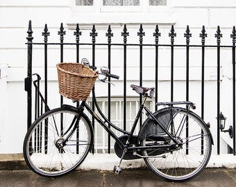 London Photograph - Bicycle in Chelsea, England Travel Fine Art Photograph, Black and White Home Decor, Large Wall Art