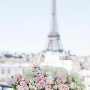 Paris Photography A Paris Balcony, Eiffel Tower, Roses, Travel Fine Art Photograph, French Home Decor, Large Wall Art image 2