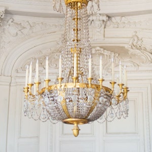 Paris Photography Versailles Chandelier, Gold and White Home Decor, French Travel Photograph, Elegant Wall Decor image 1